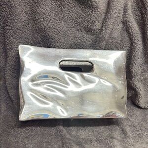 CRUMBLED PAPERBAG SILVERTONE VASE OR SCULPTURE by Pottery Barn